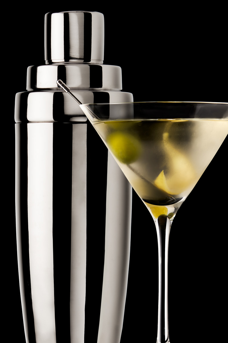 chrome cooktail shaker with martini glass